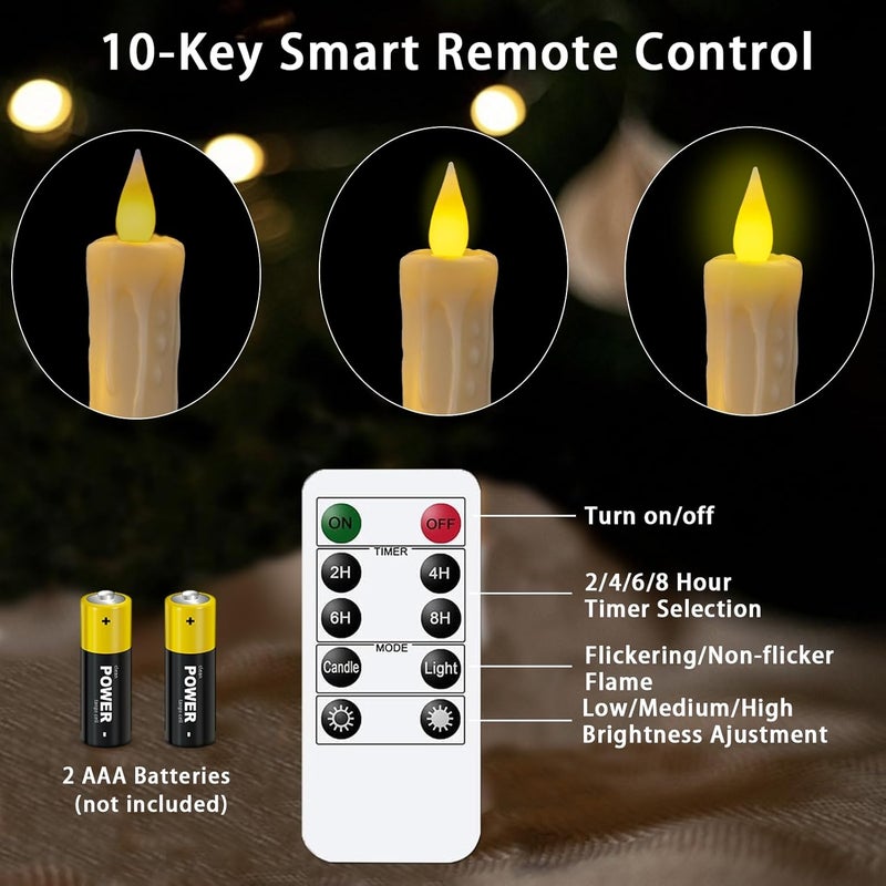 KSWING Upgraded Real Wax LED Flameless Taper Candles with Remote, 2 PCS Ivory Dripping Candlesticks Battery Operated 3D Flickering - 9.6" Long Realistic Fake Candle Sticks for Home/Wedding/Xmas Decor - Image 3